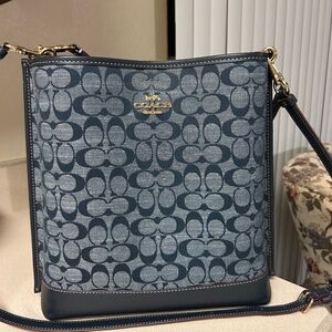 COACH Mollie Bucket Bag Signature Chambray Denim CH229 Navy Leather
